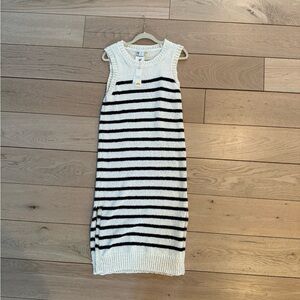 C&C California Black and Cream Striped Sleeveless Knit Midi Dress
